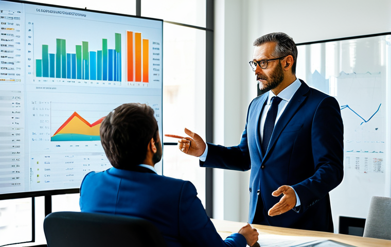 **

"A professional financial advisor, fully clothed in a modest business suit, consults with a client in a brightly lit, modern office in Madrid, Spain. The advisor is gesturing towards a financial chart on a screen. Safe for work, appropriate content, perfect anatomy, natural proportions, professional photography, family-friendly."

**