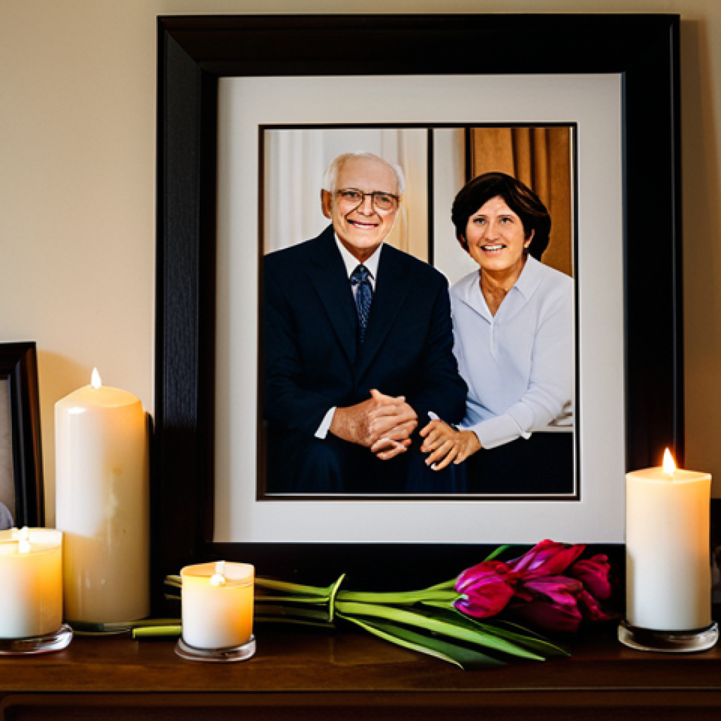 무속에서 조상 제사 - Family Altar**
"A cozy family altar in a living room, featuring framed photos of grandparents, lit ...