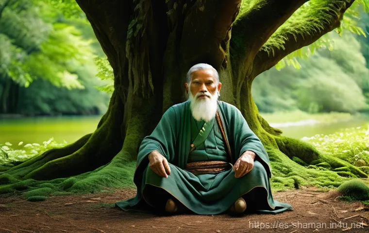 무속인과의 인터뷰 - **Prompt 1: The Wise Shaman in Ancient Woods**
"A wise, elderly shaman, with a serene and contem...
