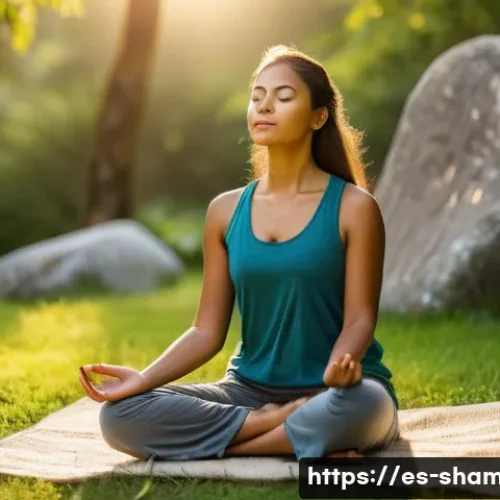 무속 신 내림 부작용 - A serene spiritual practitioner meditating outdoors at sunrise, surrounded by lush green nature and ...