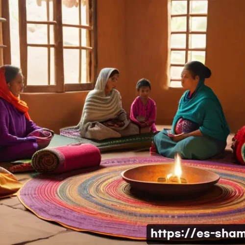 무속과 출산 의식 - A serene home birth setting in a traditional Latin American community, featuring a softly lit room d...